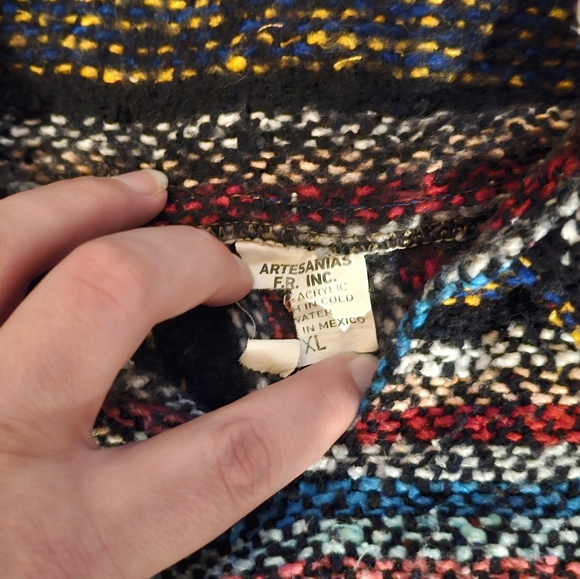 Artesanias F.R. Hoodie Baja Pullover Multicolored Gray Stripe Sweater Size XL - Picture 2 of 3